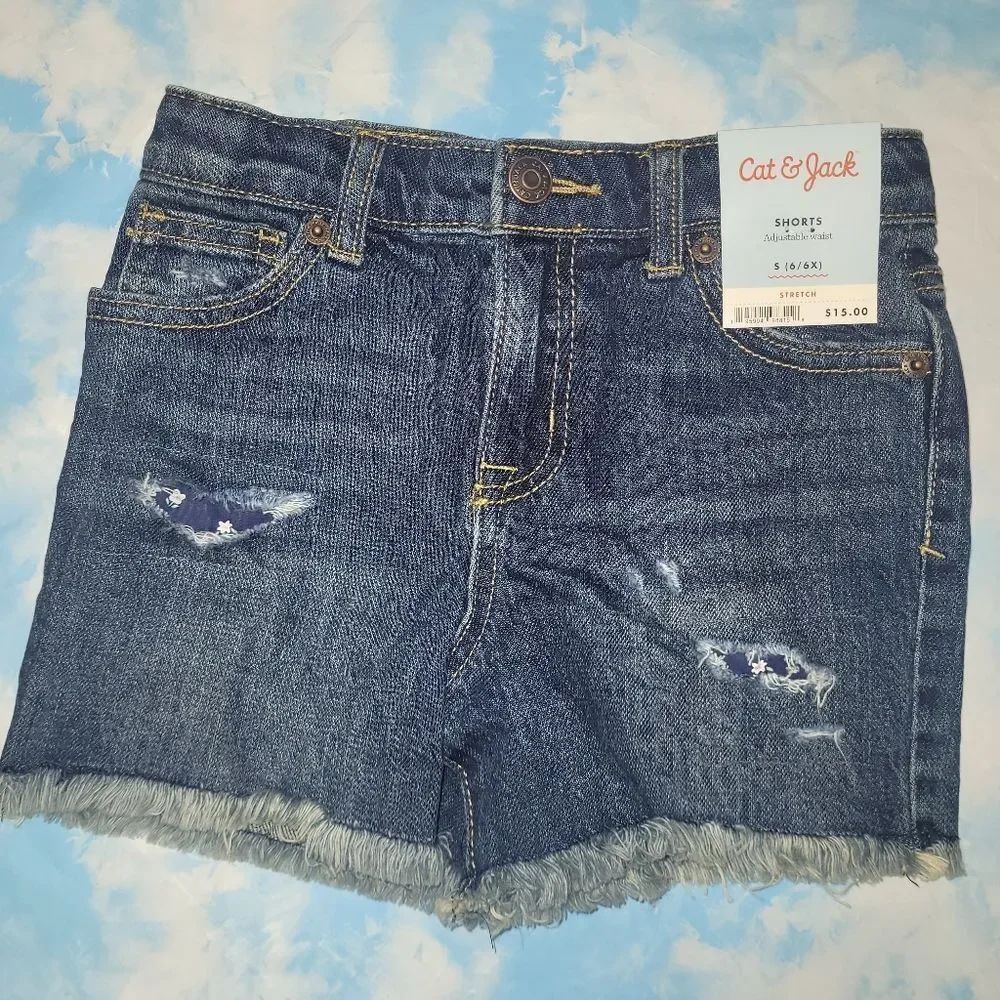 Girls' Distressed Jean Shorts Small 6/6X